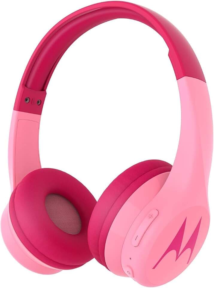 Motorola Squads 300 - Bluetooth Kinderkopfhörer - 24Std. - Begrenzter Lautstärk mit 85 dB, Flexibel und langlebig, Gehörschutz und Musik-Sharing-Funktion, Anti-Allergie-Kissen (BPA-frei) - Rosa
