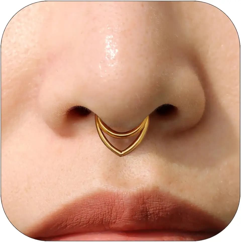 Septum Nose Rings Helix Daith Piercing Jewelry CZ 16G 14K Gold Double Hoop