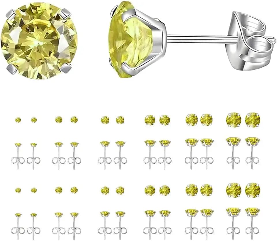 12 Pairs Stud Earrings Set, Hypoallergenic Surgical Stainless Steel 316L Earring for Women Men, Small Earring Studs Pack with Cubic Zirconia