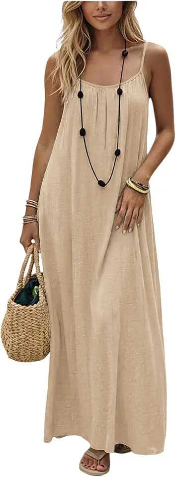 SHENHE Women's Open Back Spaghetti Strap Backless Maxi Dress Flowy Sundress