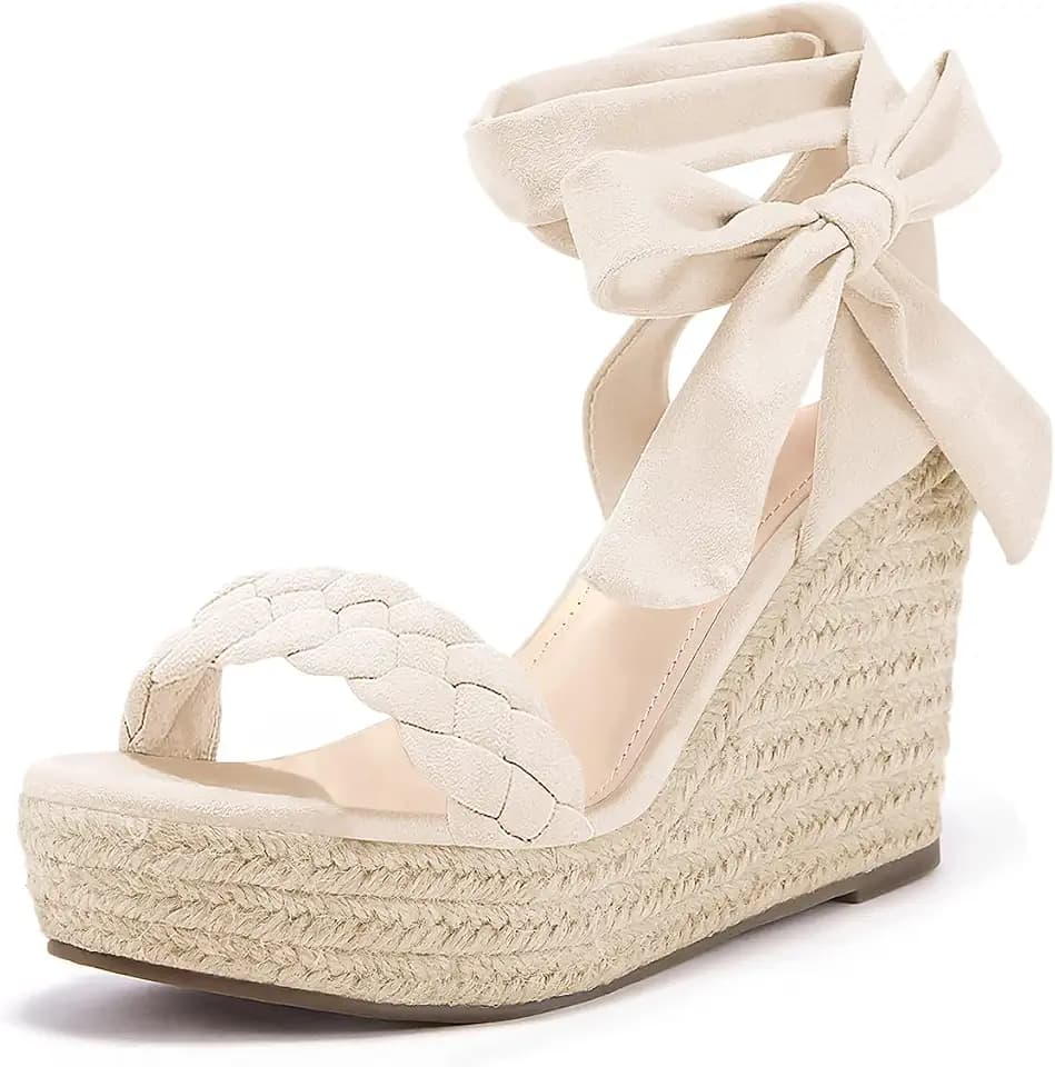 Syktkmx Womens Braided Wedge Espadrille Sandals Lace Up Slingback Open Toe Summer Platform Heeled Shoes