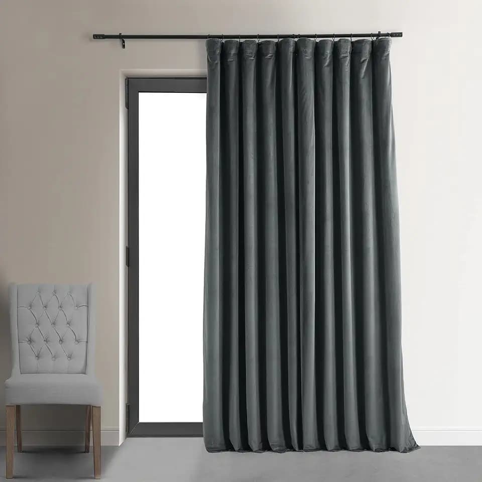 HPD Half Price Drapes VPCH-VET1222-120 Signature Doublewide Blackout Velvet Curtain,Natural Grey,100 X 120