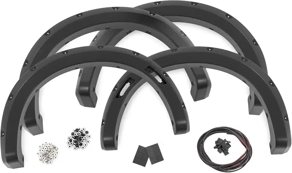 Rough Country Pocket Fender Flares for Ford Ranger 2WD/4WD (2024-2026) - Bolt-on Rivet Style, UV-Resistant ABS, Paintable Matte Black