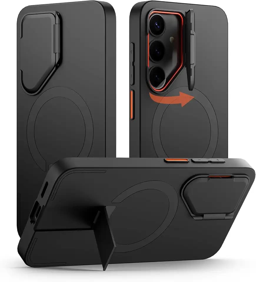 SURITCH Magnetisch Hülle Kompatibel mit Samsung Galaxy S25 5G Handyhülle mit Metall Ständer & Kameraschutz Stoßfest Schutzhülle Kratzfest Case für Galaxy S25 (Schwarz)