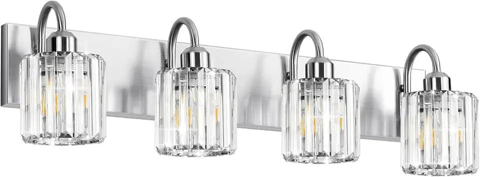 Brushed Nickel 4-Light Bathroom Vanity Light Over Mirror