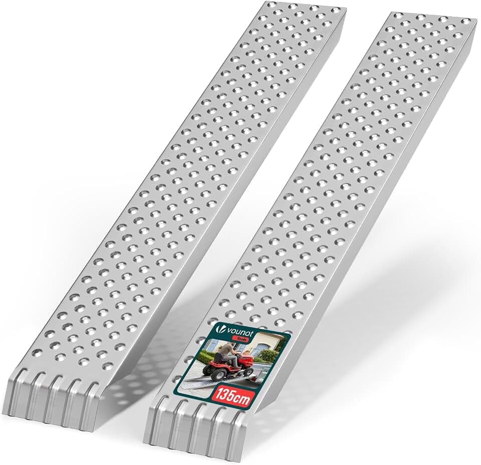 VOUNOT 2X Auffahrrampe 400kg Verzinkter Stahl, rutschfest Laderampe für Motorrad, Anhänger, Rasenmäher, Rasentraktor, Länge 135cm