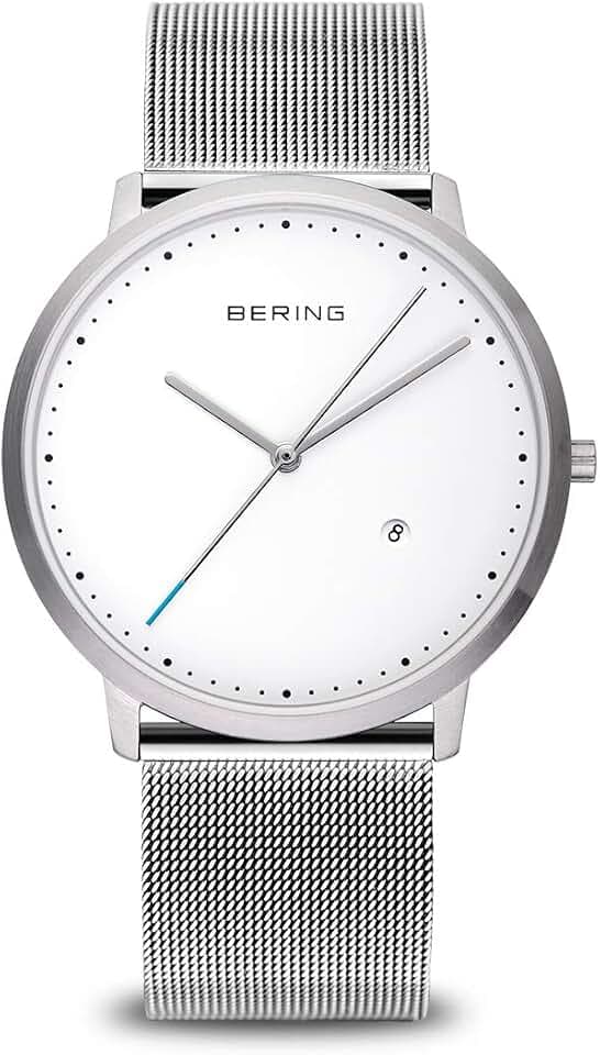 Bering Unisex Quarz Uhr | Armbanduhr 39 mm Edelstahlgehäuse und Zifferblatt | Kalbslederarmband | Saphierglas | 3 ATM | 11139