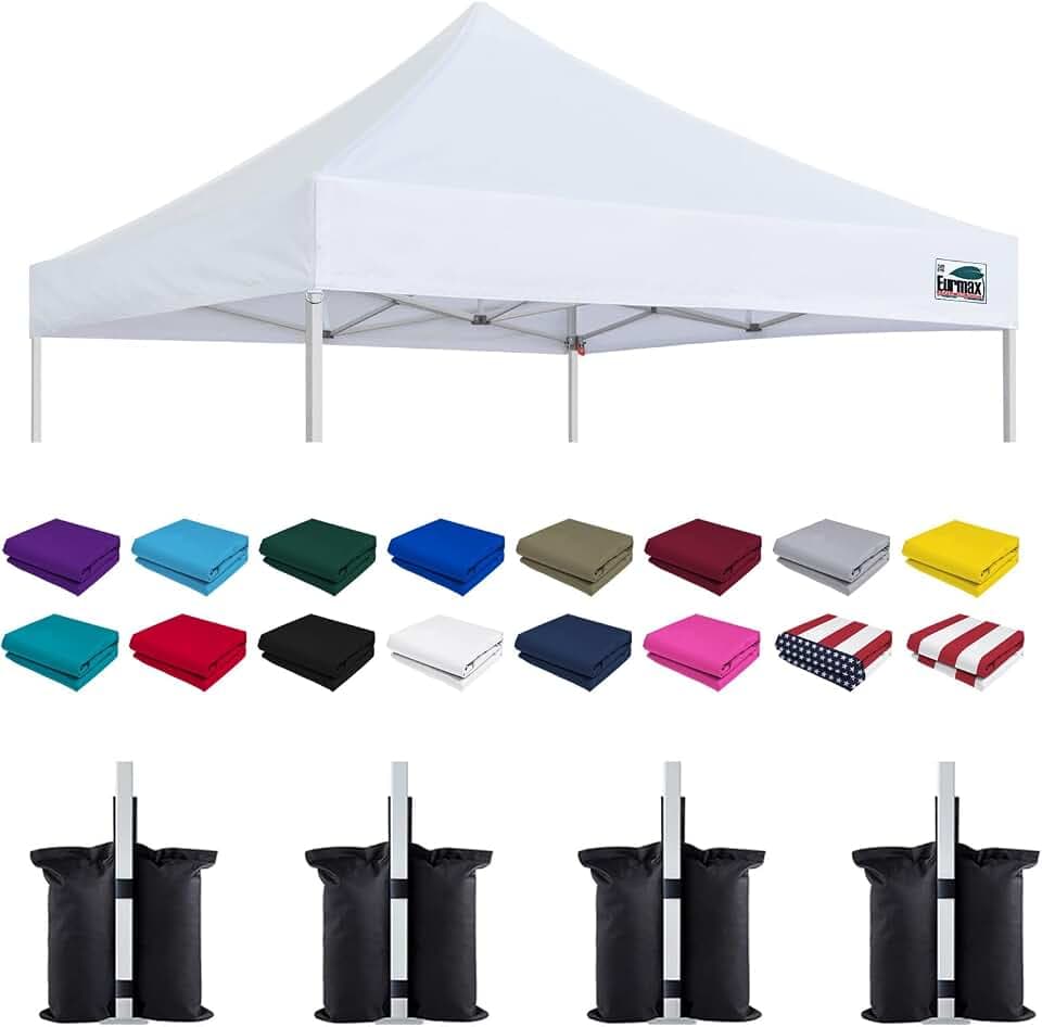 Eurmax USA 5x5 Pop Up Canopy Replacement Top,Universal Instant Canopy Cover ONLY,Heavy Duty UPF 50+ UV Protection,Water & Wind Resistant Tarp,30+ Colors Available,Bonus 4 Sand Bags (White)