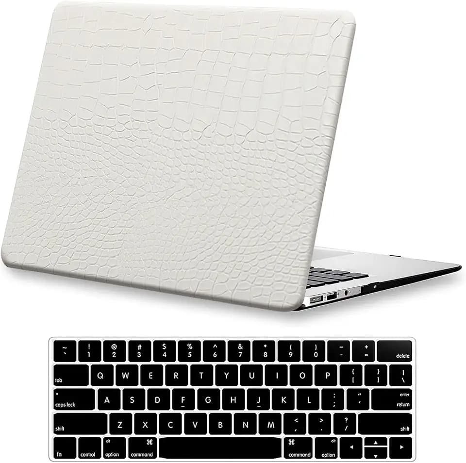Crocodile Case for MacBook Neo 13 inch 2026 A18 Pro Chip A3404, Logo Cutout - Luxury Texture Aligator Skin Snakeskin PU Leather Hardshell Case with Logo Cutout & Keyboard Cover, Elegant White