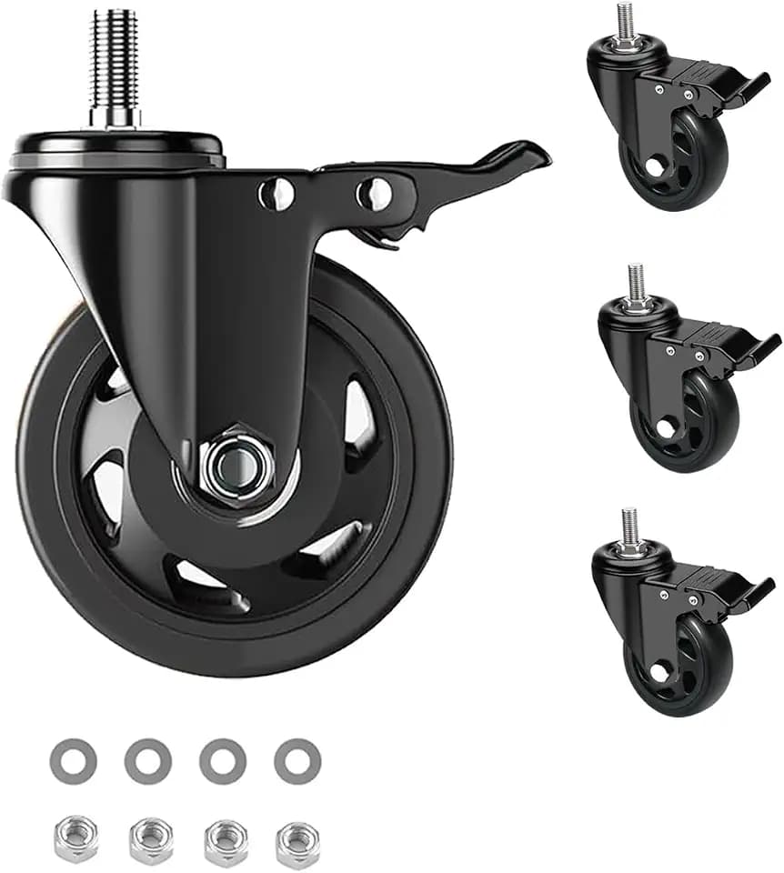 Möbelrolle mit Bremse, 75mm Lenkrollen M10 X 30mm Schraube, Transportrollen Doppellager mit 360-Grad-Rotation, 4 Stück Schwerlastrollen Rollen für Möbel Tragkraft 400KG
