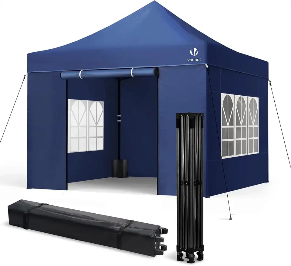 VOUNOT® Pavillon 3x3m Wasserdicht Stabil Winterfest, Pop Up Faltpavillon mit 4 Seitenteilen und 4 Sandsäcke, UV-Schutz 50+ Gartenpavillon Partyzelt Faltbar für Garten, Camping, Party, Blau