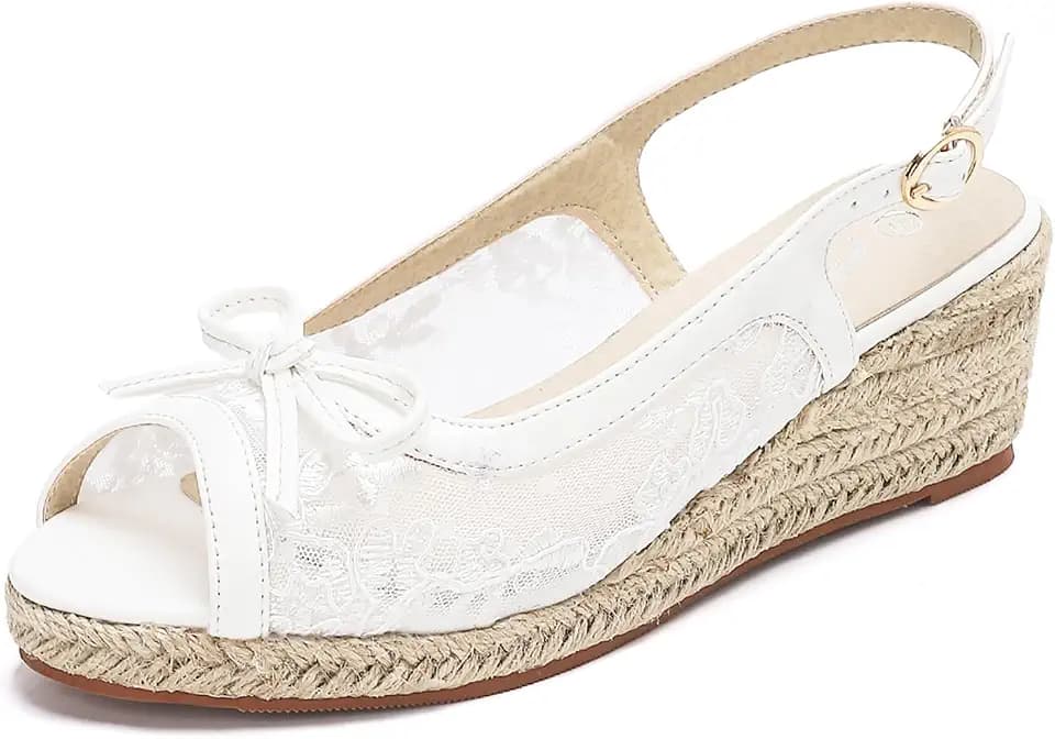 GATUXUS Women's Lace Wedges Heels Espadrille Platform Slingback Sandals Open Toe Buckle Strap Beach Dress Shoes