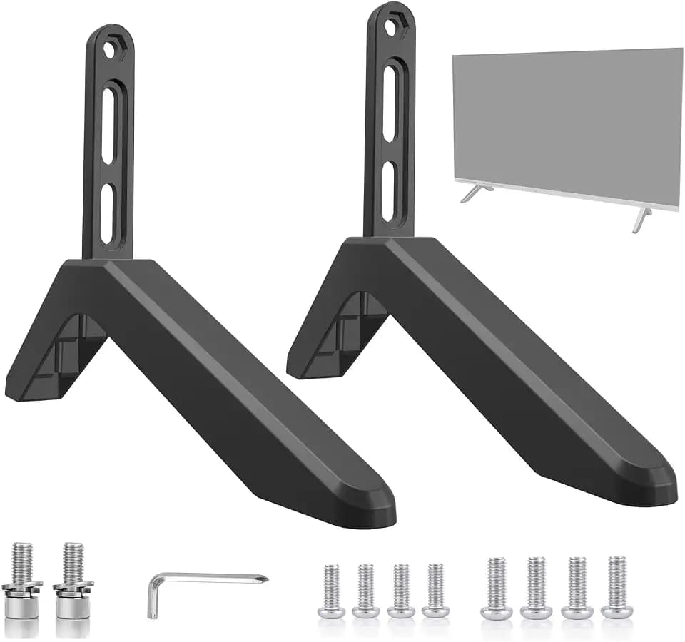 Universal TV Stand Base Replacement, TV Stand Feet, Small Black TV Legs, Bedroom Living Room Corner Portable TV Riser, Compatible with Samsung Vizio LG Sony, 3 Mounting Holes