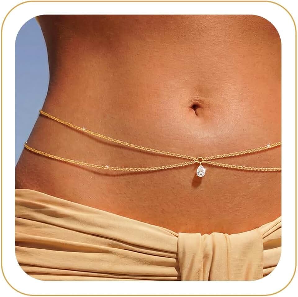 MOODEAR Gold Waist Chain for Women, Layered 14K Gold Plated Belly Chain