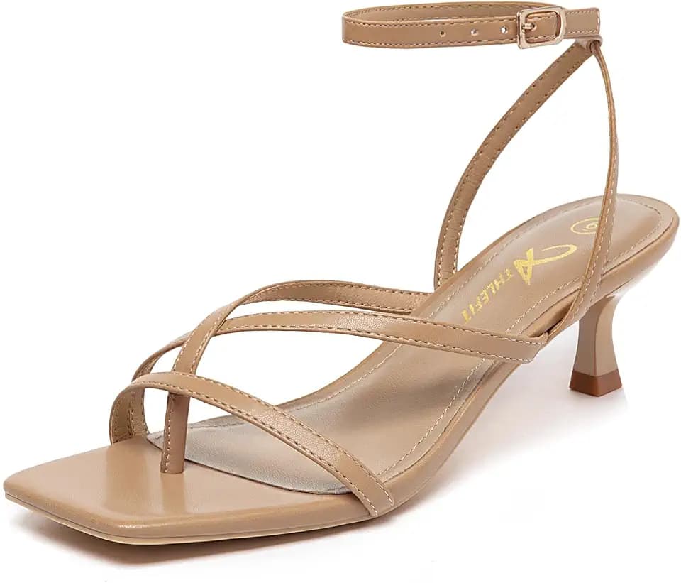Athlefit Black Kitten Heels for Women Strappy Low Thong Heeled Sandals