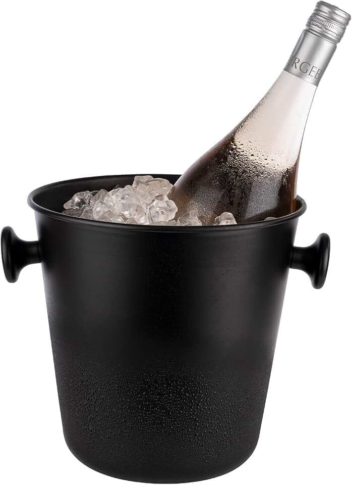 Weinkühler/Sektkühler, hochwertiger Flaschenkühler aus Aluminium, innen und außen mattiert mit massiven Knopfgriffen aus ABS, extra robust mit 5 Liter Fassungsvermögen