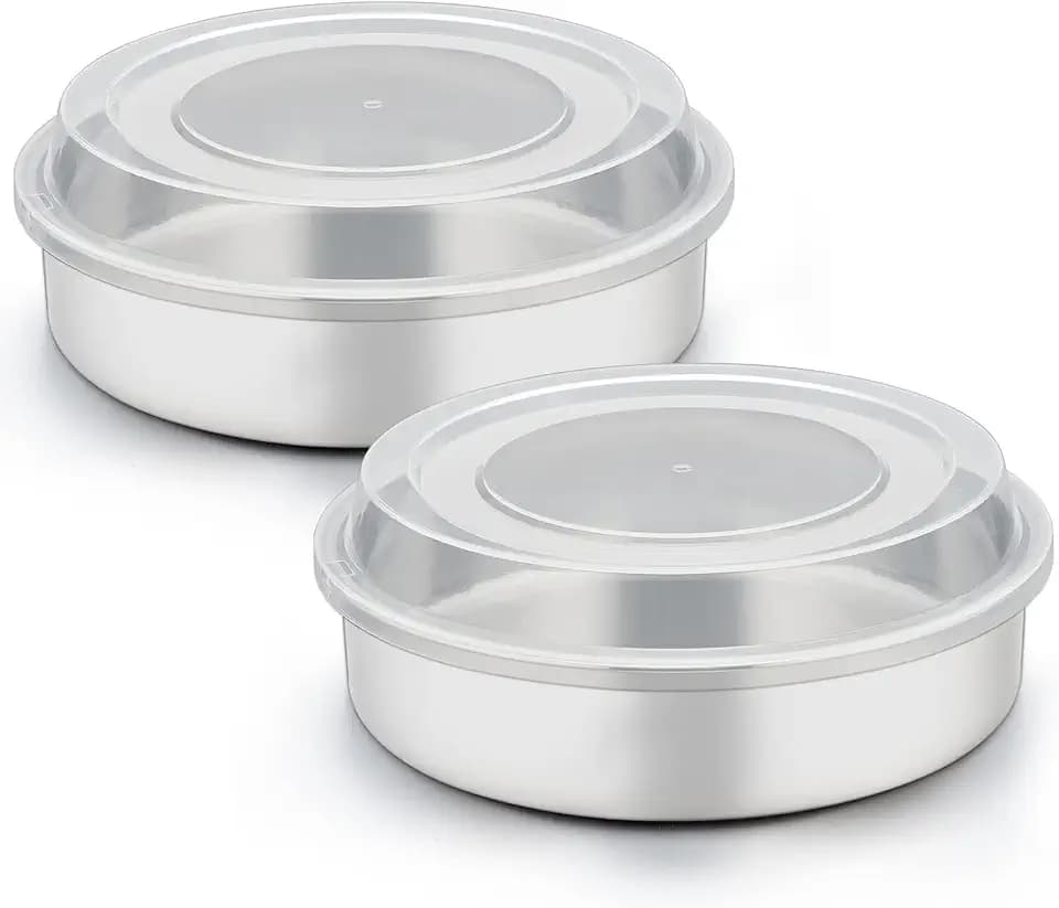 TeamFar 8 Inch Cake Pan, Stainless Steel Round Baking Pans with Lids-4 PCS