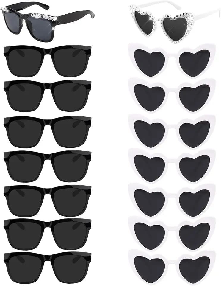 16 Pairs Just Married Wedding Sunglasses Set for Bride & Groom Bulk