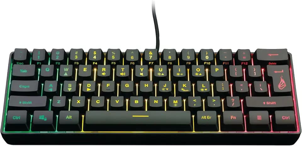 SureFire Kingpin X1 60% Gaming Tastatur US English, Gaming Multimedia Keyboard klein & mobil, RGB-Tastatur mit Beleuchtung, 25 Anti-Ghosting-Tasten, amerikanisches Layout QWERTY