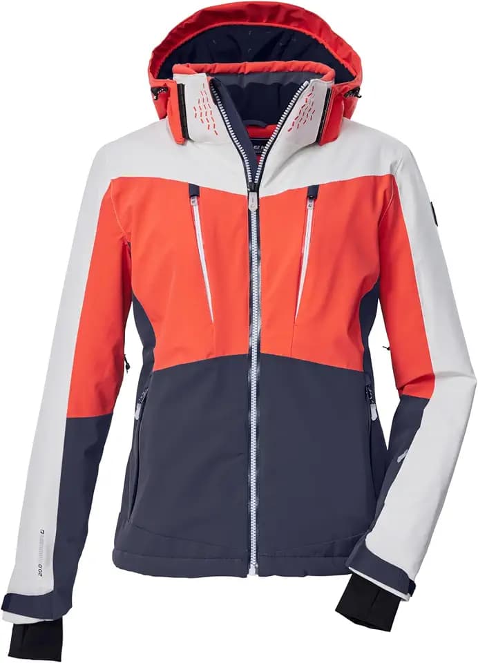 killtec Damen Skijacke/Funktionsjacke mit abzippbarer Kapuze, Schneefang und Unterarmventilation KSW 43 WMN SKI JCKT, bright coral, 46, 43422-000