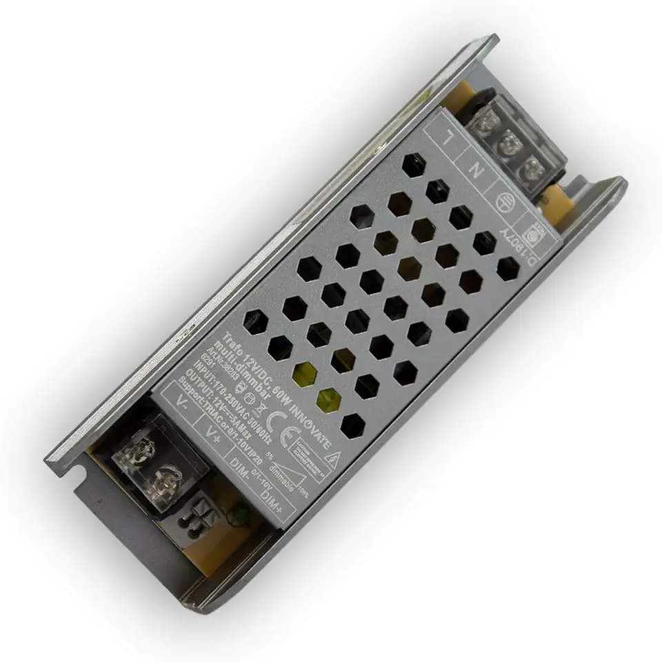 12V DC LED Trafo für Stripes - MR16 GU5.3 LED Halogen, ohne Mindestlast, kein Rauschen, kein Flimmern, Trafo Treiber Netzteil Transformator (dimmbar - 60 Watt - IP20)