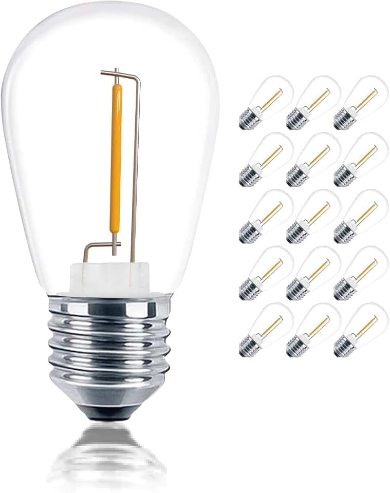 S14 Outdoor String Lights Bulbs, Shatterproof & Waterproof 1Watt LED Edison Light Bulbs 11W Equivalent, 2200K Warm White, E26 Medium Base,15Pack
