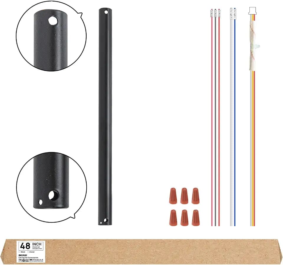 Minislak 48 inch Ceiling Fan Downrod,48" Height Ceiling Fan included 9 Extension Wire for Wide Range of Fans Down Rod, Unthreaded,Dia 1.02'',Black