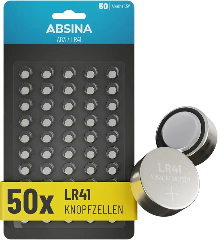 ABSINA AG3 LR41 Knopfzelle 1,5V Alkaline - auslaufsicher & langlebig