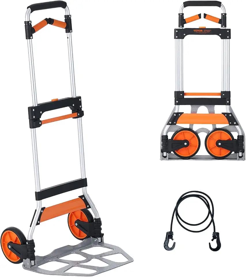 VEVOR Sackkarre Klappbar 140kg Transportkarre aus Aluminiumlegierung und Kunststoff Stapelkarre mit verstellbarem Griff 900-1109mm Faltbarer Trolley inkl. Bindeseil kompakte Größe zum Verstauen