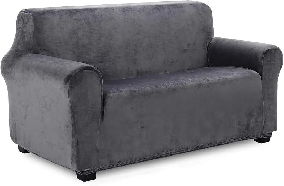 TIANSHU Samt Sesselbezug 2 sitzer,Soft Velvet Plush Couchbezug stilvolle Luxus-Möbelbezüge Anti-Rutsch-High Stretch Sesselbezug(2 Sitzer,Grau)