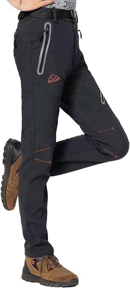 Rdruko Wasserdichte Fleece-gefütterte Damen-Hose, Winter, Outdoor, Ski, Wandern, warme Arbeitshose mit Reißverschlusstaschen