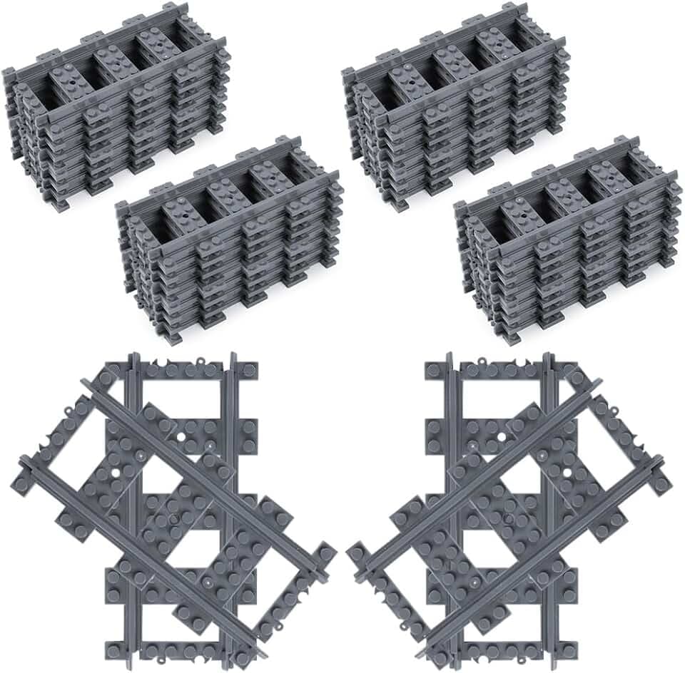 HOTUT City Schienen, 32 Stück Gerade Schienen, City Zug Schienen Set, Bausteine Zug Schienen Set Kompatibel mit dem Marktführer, Spielzeug Eisenbahnschienen für Mädchen und Jungen Geschenk