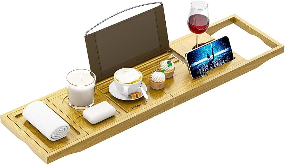 Bath Accessories - Cup Holders - Bathtub Tray Caddy - Bath Tray Expandable - Bath Tub Table Tray Caddy - Bamboo Bath Tray for Tub