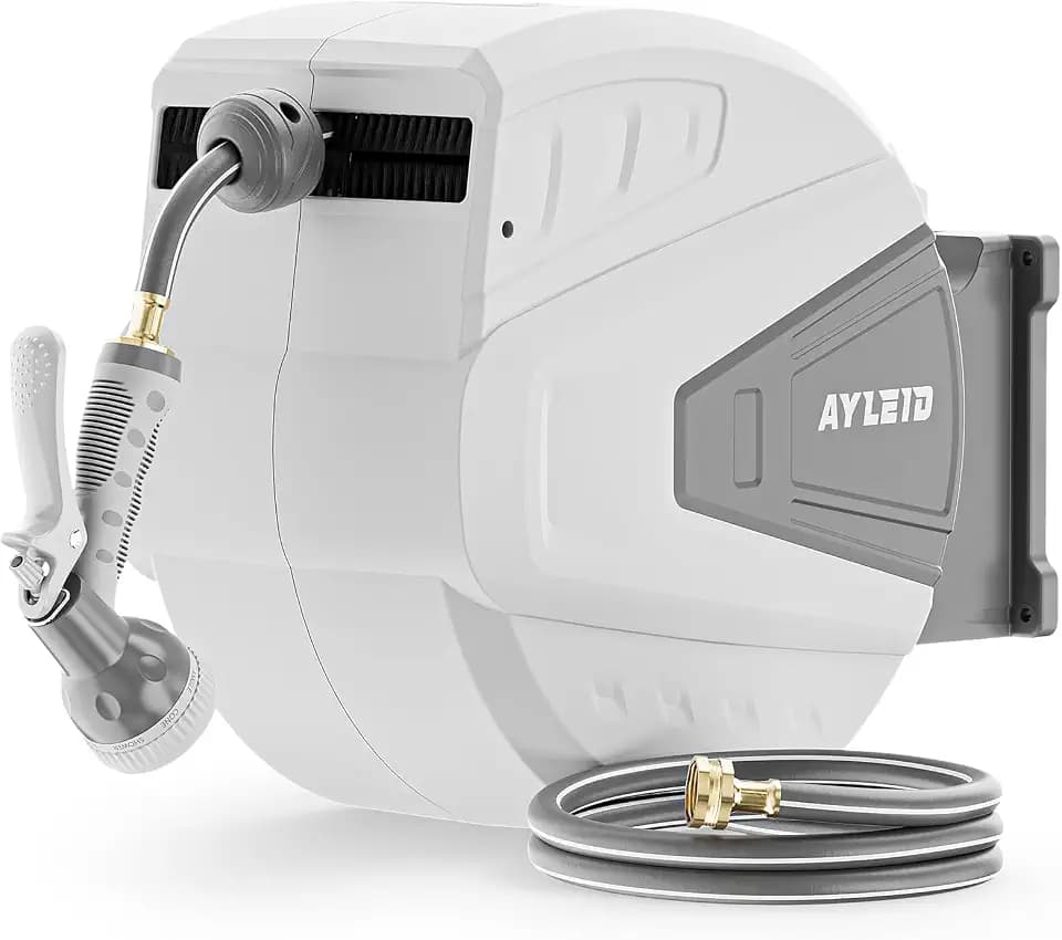 Ayleid Retractable Rubber Hybrid Garden Hose Reel, 5/8"x100ft Wall Mount