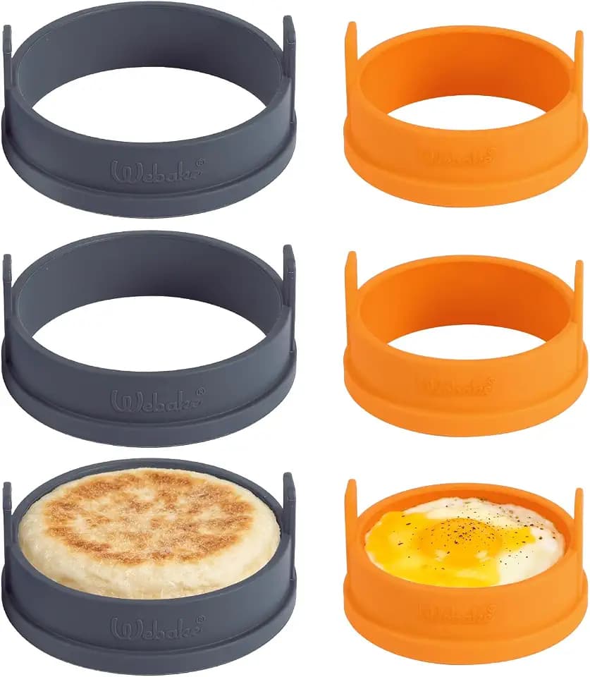 Webake 6 Pack English Muffin Ring 4 inch & 3.15 inch Platinum Silicone Cookie Rings for Crumpet, Pancake, eggs, Pastry, BPA-Free