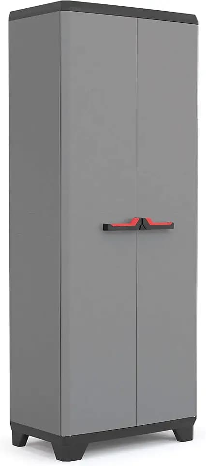 Keter Stilo Kunststoffschrank, hoch, dunkelgrau/schwarz/rot, 68 x 39 x 173 cm