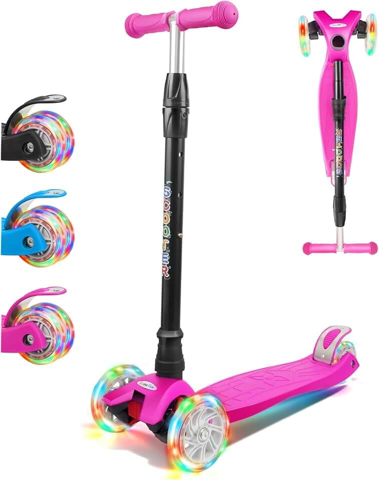 KORIMEFA Scooter Kinder Roller, Dreiradscooter mit PU LED Räder, Leuchtenden Räder, Faltbarer Höhenverstellbarer KinderRoller, Leicht Belastbarkeit bis 60 kg, ab 3-12 Jahre Junge Mädchen