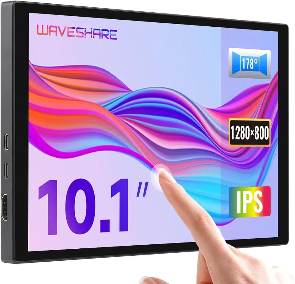 Waveshare 10.1inch Capacitive Touch Display,Compatible with Raspberry Pi,Wide Color Gamut,1280×800,HDMI/Type-C Interface,with Audio,Computer Dual Screen for Collaborative Processing