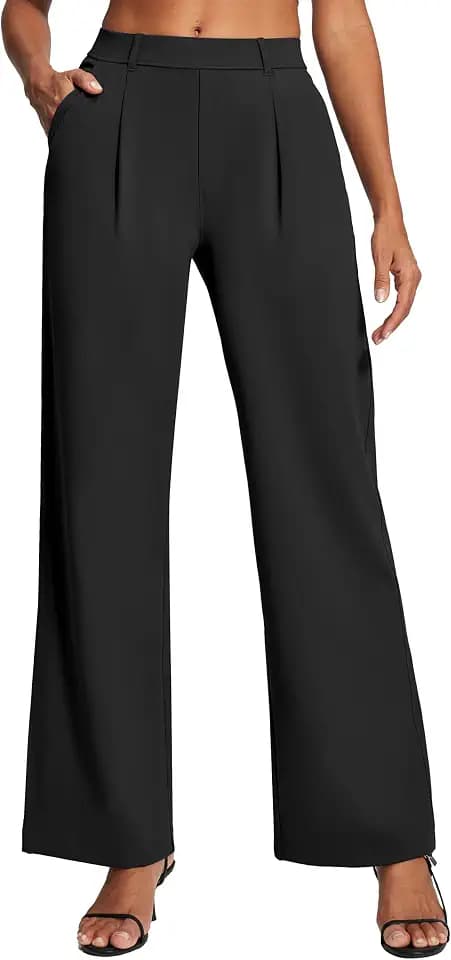 Ewedoos Womens Dress Pants Wide Leg Stretchy Work Pants Women Elastic Waist Pull On Business Casual Trousers Slacks