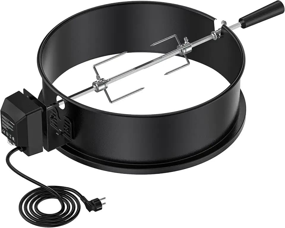 Onlyfire Drehspieß mit Motor für Weber Kugelgrill (47 cm) und andere Modelle, Rotisserie, Grillspieß Set für Holzkohle Grill (Emailliert-Schwarz)