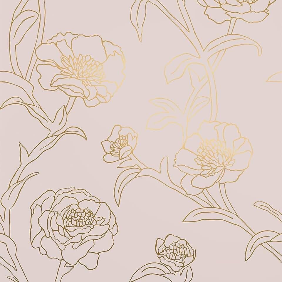 Tempaper Pink & Metallic Gold Peonies Removable Peel and Stick Floral Wallpaper, 20.5 in X 16.5 ft, Made in The USA