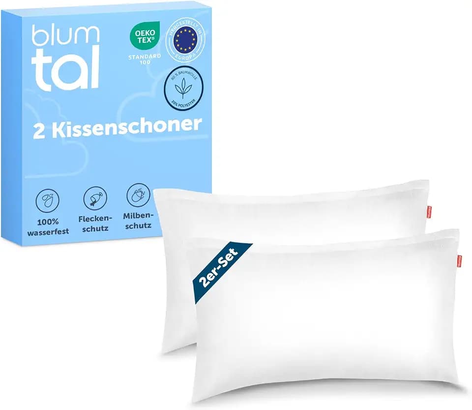 Blumtal Kissenschoner 60x70 cm 2er Set Baumwolle - wasserdichter Kissenbezug 60x70cm - hypoallergener Milbenbezug + Reißverschluss - Flecken- & Milbenschutz - Oeko-TEX zert. Kissenhülle - Milbenbezug