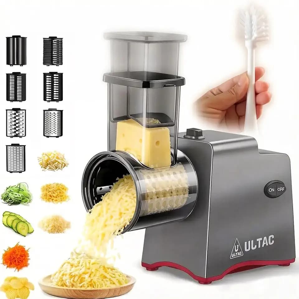 Cheese Grater Electric, Electric Grater 250W for Block Cheese with 7 Different Blades, Electric Cheese Shredder, Electric Salad Maker with Cleaning Brush for Fruits, Vegetables