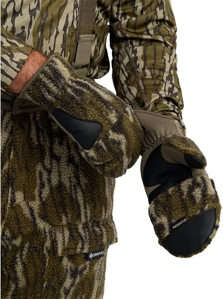 Nomad Mens Cottonwood VX3 Flip Mitten, Warm and Durable Hunting Gloves with Flip-Back Design and Insulated Protection, Mossy Oak Bottomland Camo, Large/X-Large