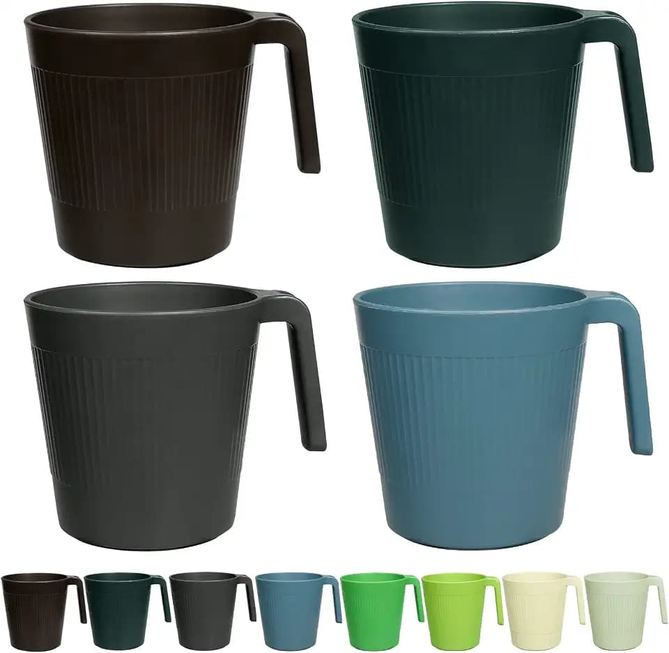 Greentainer Tasse mit Henke,Wiederverwendbare 500 ml Kaffeetassen aus Plastik,8er Trinkbecher für RV,Party,Picknick,Camping|Becher ohne Melamin für Wasser Milch Tee|Spülmaschinen & Mikrowellengeeignet
