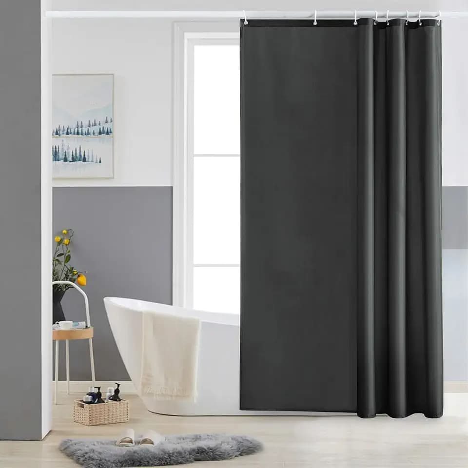 Furlinic Duschvorhang, waschbar, wasserdicht, Dunkelgrau, Badewannenvorhang, Anti-Schimmel, Textil, Polyester, 120 x 200 cm, mit 8 Haken
