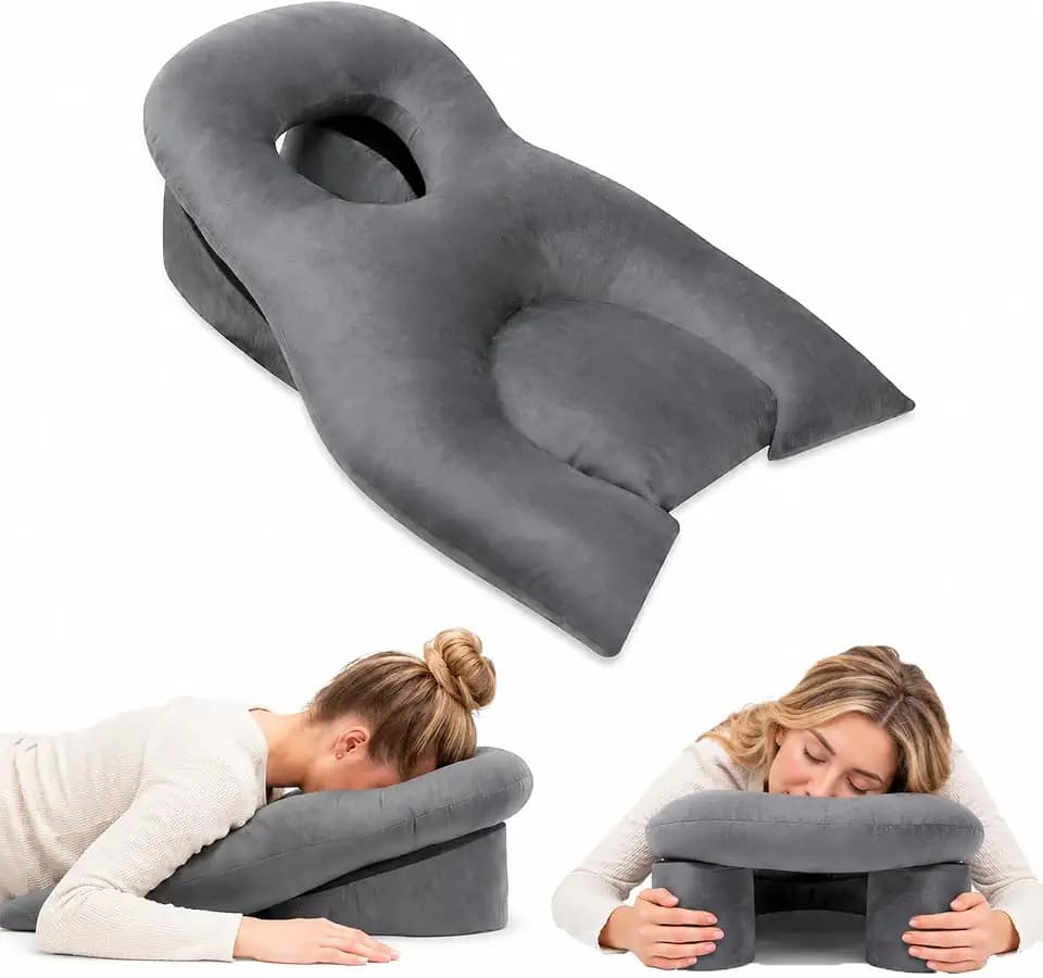 Face Down Recovery Pillow for Eye/BBL Surgery - Prone Massage Headrest with Adjustable Airflow, Plush Velvet Cover, Retinal Vitrectomy Equipment (Grey, Large, Removable Base Cover)