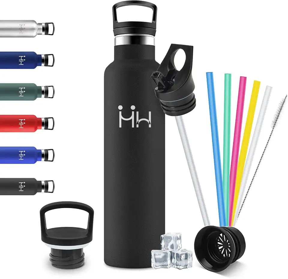 Thermosflasche 1L, Kohlensäure Geeignet, Thermoskanne Trinkflasche mit Strohhalm, Isolierflasche für Outdoor, Sprudel, Gym