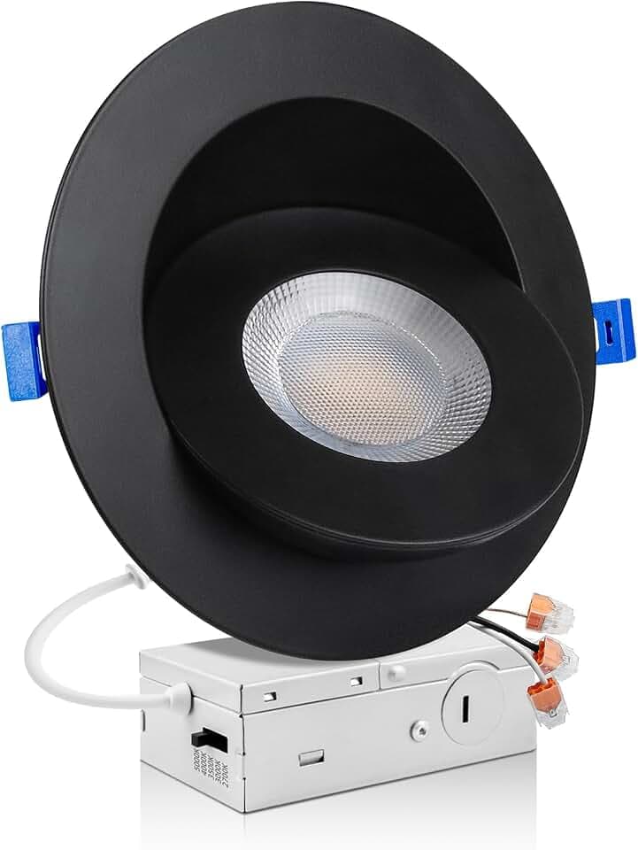 zouzai 6 Inch Gimbal LED Recessed Lights, 5CCT, 15W 1700LM, Black 1 Pack