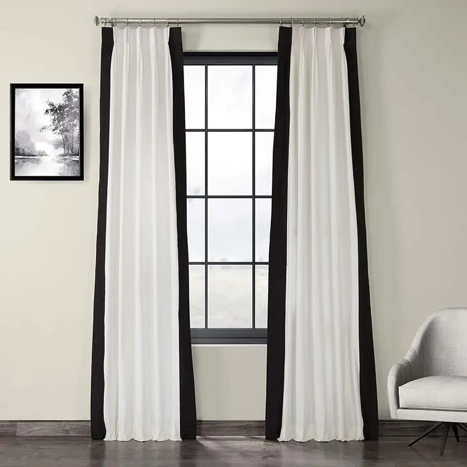 HPD Half Price Drapes Pleated Vertical Colorblock Curtains for Living Room 25 X 84 (1 Panel), PRCT-VC1716-84-FP, Fresh Popcorn and Black